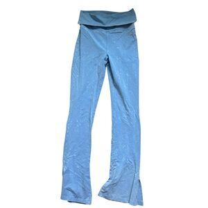 VS Pink Baby Blue Acid Wash Flared Fold Over Leggings